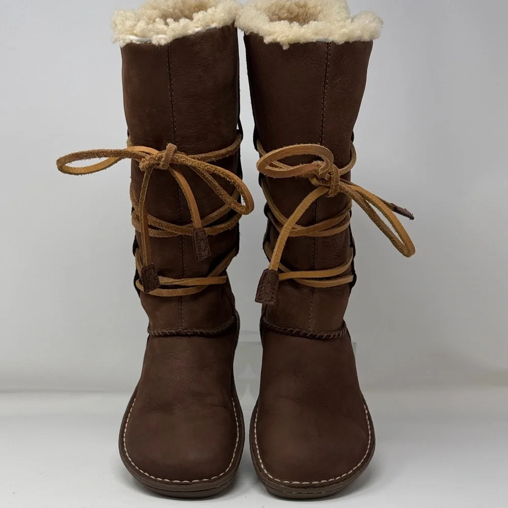UGG Cantina goober chocolate brown Shearling Lace-Up Tall Boots size 7